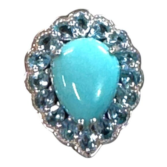 Sterling Silver Turquoise & Swiss Blue Topaz Ring Size 9 New In Box Pear Shape - Picture 12 of 13